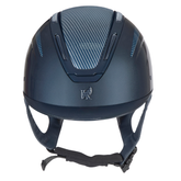 Navy blue horse riding helmet with K branding on a white background
