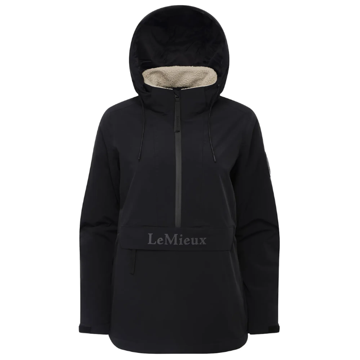 Black jacket with a fleece inner collar with LeMieux branding on a white background