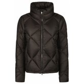 Black puffer jacket on a white background
