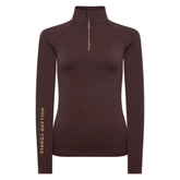 Brown long-sleeve top with a quarter zip and 'Holland Cooper' branding on a white background