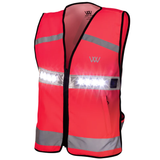 Pink safety vest with reflective stripes on a white background