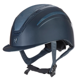 Navy blue horse riding helmet with K branding on a white background