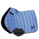 Powder blue glossy horse saddle pad on a white background