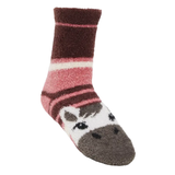 Striped sock with a horse face design on a white background