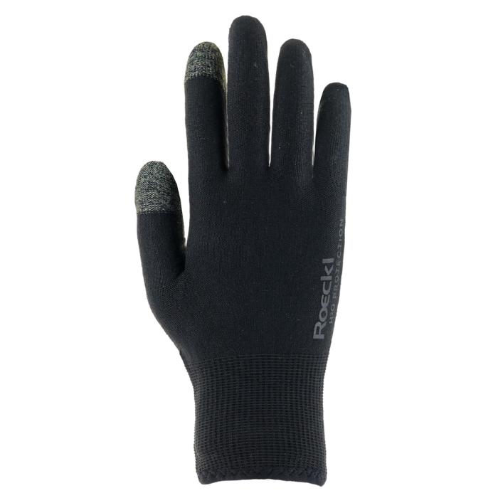 Black glove with text on a white background