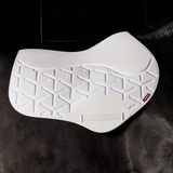 White saddle pad with geometric pattern on a dark background