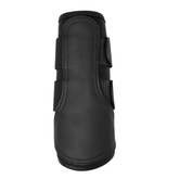 Black horse boot with straps on a white background