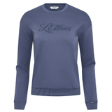 Blue sweatshirt with 'Le Mieux' branding on a white background