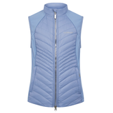 Light blue quilted vest with a zipper on a white background