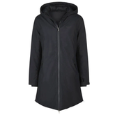 Navy hooded parka coat on a white background