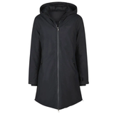 Navy hooded parka coat on a white background