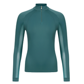 Green base layer with quarter zip on a white background