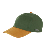 Green baseball style cap with a yellow peak on a white background