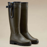 Pair of wellies in dark green on a light background