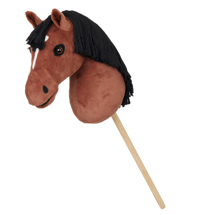 Brown hobby horse toy on a white background