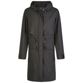 Black raincoat with a hood on a white background