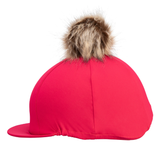 Red cap with fur pom-pom on a white background