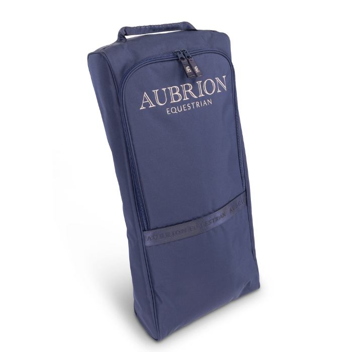 Navy bridle bag with 'AUBRION EQUESTRIAN' on the front. 