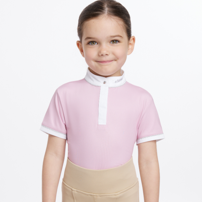 Little girl wears the LeMieux Mini Bella Show Shirt in Blossom