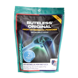 Equine America Buteless Original High Strengh Powder Variant 1Kg. A teal abd black sachet contaning Buteless original high strenght powder. 