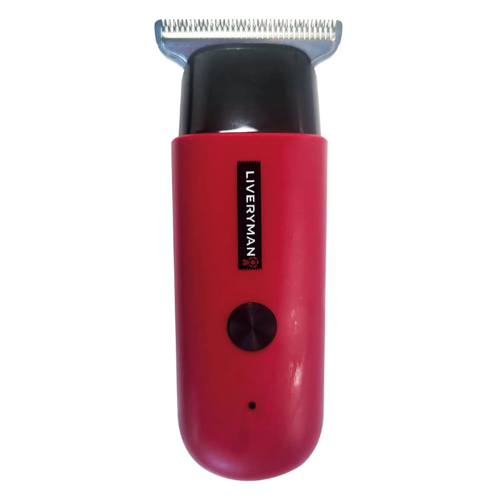 Red hair trimmer with 'LIVERYMAN' branding on a white background