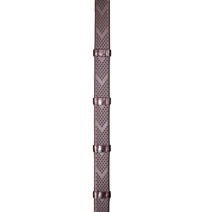 Close up of brown rubber rein on white background