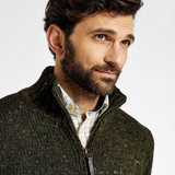 Quarter Zip Detail on the Dubarry Mens Callaghan Sweater in Olive | Eland Lodge