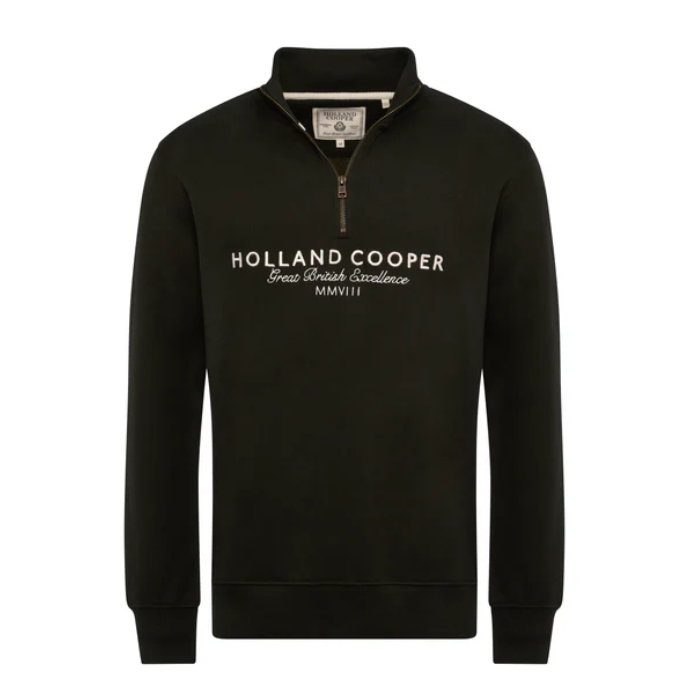 Green zip sweater with Holland Cooper branding on white background