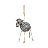 Zebra style horse toy with ropes on white background