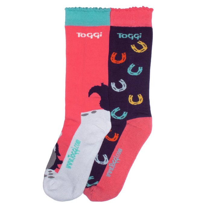 Multi coloured pink and purple 'Toggi' socks on white background