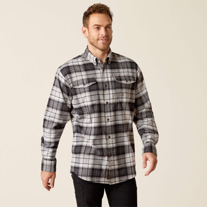 Ariat Mens Rebar Flannel Durastretch Work Shirt in Charcoal Grey