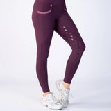Blackfort AW26 Training Tights 3.0 Variant  Mulberry/ Fig. Mulberry riding tights with fig detailing on the pockets against a white background. 