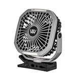 Miniture fan with cxlip by 'Woof Wear' gray and black on white background