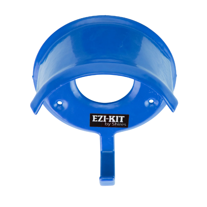 Shires Ezi-Kit Bridle Rack Vareitn Blue. Blue table/yard hook with EZI-KIT by Shires branding.