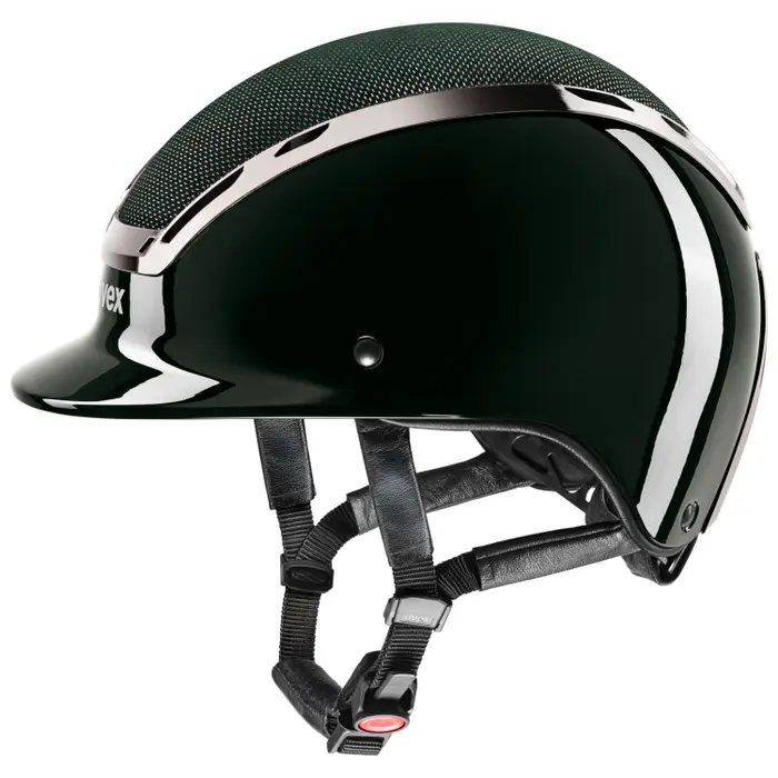 Black shiney riding helmet on white background