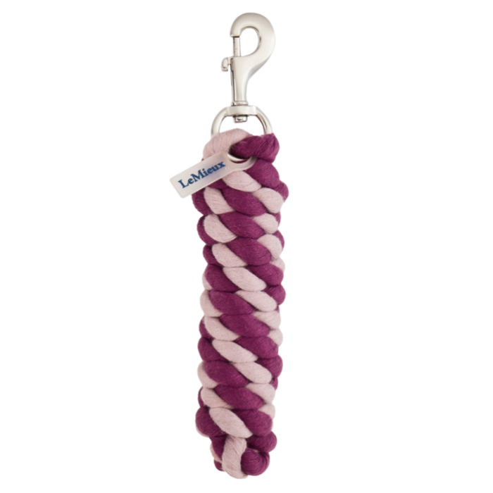 LeMieux AW26 Polycotton Leadrope Varient Blackberry/ Wild Rose. Blackberry/ Wild Rose twisted leadrope with LeMieux lable and silver clip.