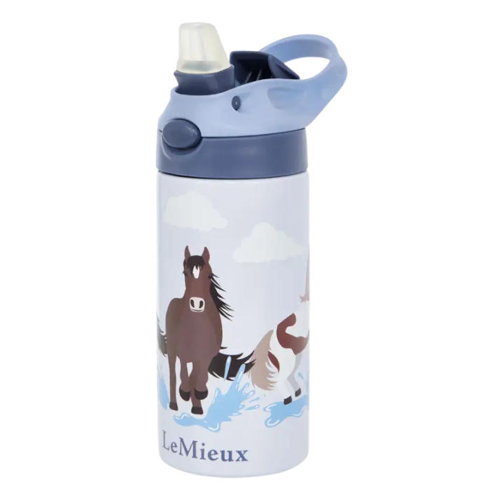 Children's water bottle with horse design and 'LeMieux' branding on a white background