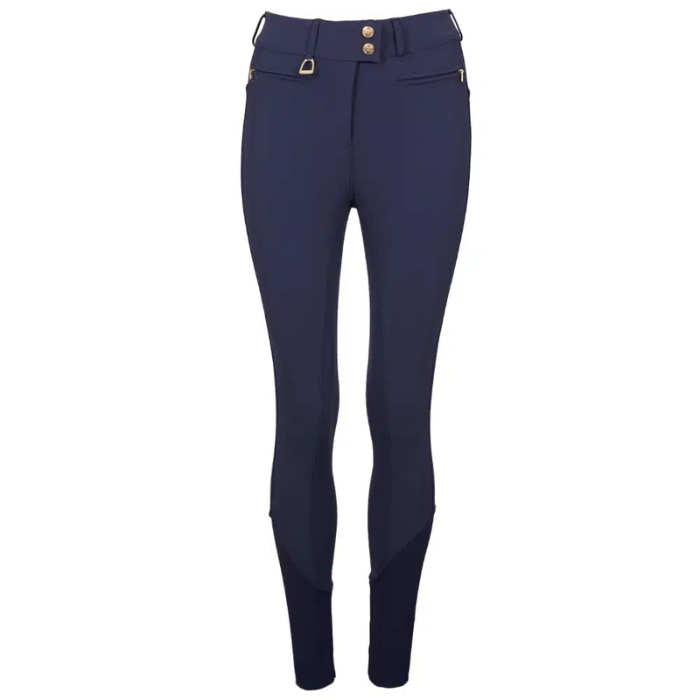 Yale blue riding leggins on white background