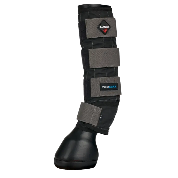 Black protective boot with gray straps on a white background