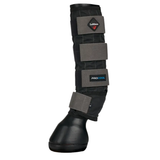 Black protective boot with gray straps on a white background