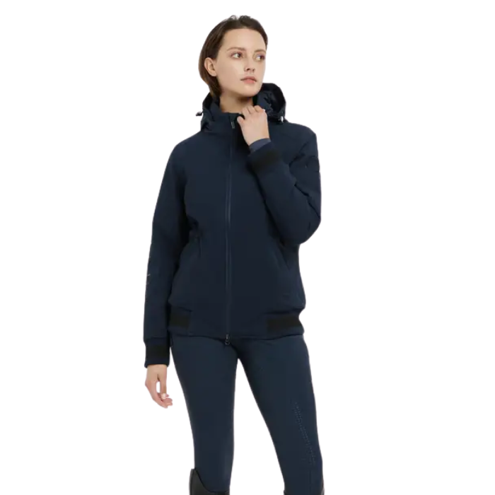 LeMieux AW26 Ladies Team Jacket Variant Colour Navy. A model wearing full navy outfit on white background. 