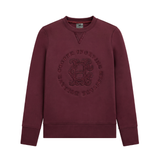 Holland Cooper Cranborne Crystal Crew Variant Mulberry. A crewneck sweatshirt in maroon with an embossed circular Coorpe Sports logo on the chest, displayed against a solid white background.