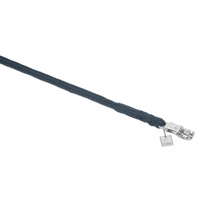 Green rope with metal clasp on white background