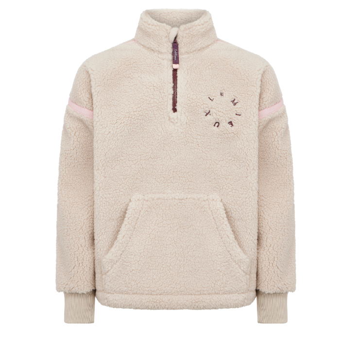 LeMieux AW26 Young Rider Jody Teddy Fleece Variant Colour Stone. A fleece top with quater zip and 'LEMIEUX' brand name on white background.