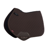 Brown saddle pad on white background