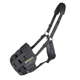 Black horse muzzle with adjustable straps on a white background