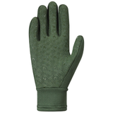 Roeckl Warwick 2 Jnr Variant Kombu Green. An olive green insulated glove with a textured, embossed hexagonal grip pattern on the back of the hand, shown against a plain white background.