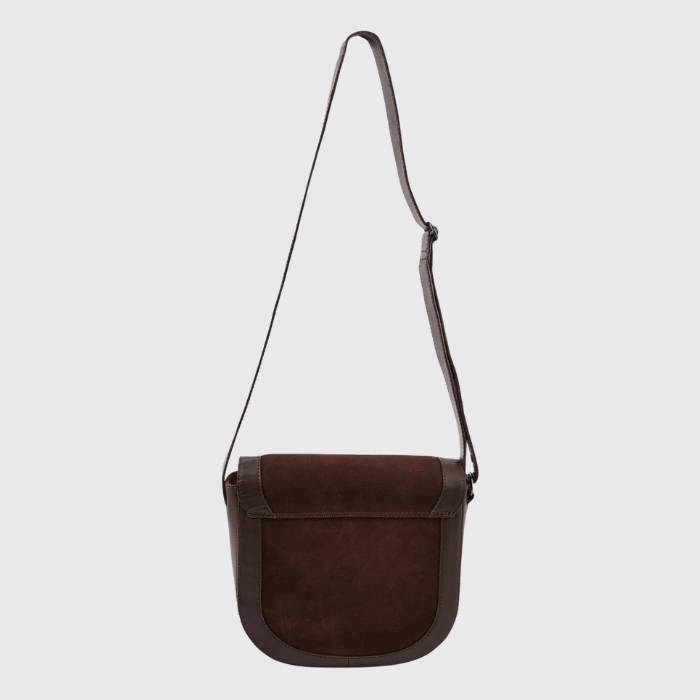 Dubarry Of Ireland Monart Bag Variant Cigar. A dark brown leather bag with a matching adjustable shoulder strap, shown against a light gray background.
