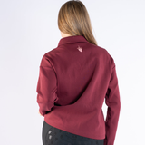 Blackfort Remi Rugby Shirt Variant Burgundy. Back of a Burgundy polo with pink logo against a white background. 
