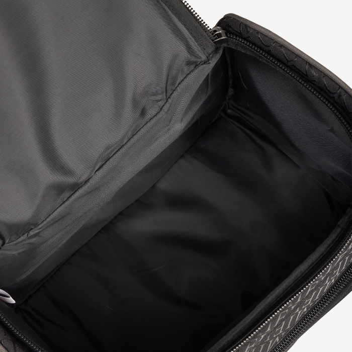 LeMieux AW26 Elite ProKit Lite Grooming Bag Varient Black. Close-up of the open interior of a black grooming bag, showing the black nylon lining and zipper track against a white background.